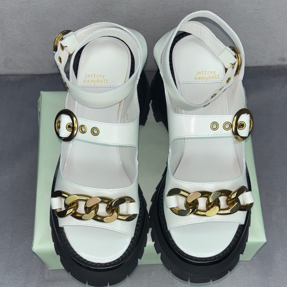 🔥🔥🔥Jeffrey Campbell White and Gold Sandals with Chunky Sole Size: 7🔥🔥🔥 - Picture 6 of 8